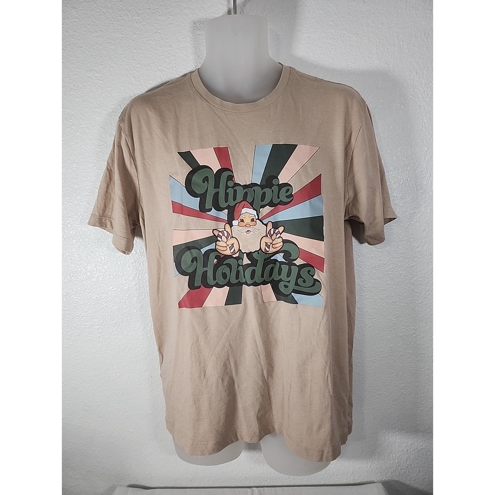 Alternative "Hippie Holidays" Santa Claus Beige Short Sleeve T-Shirt Size L